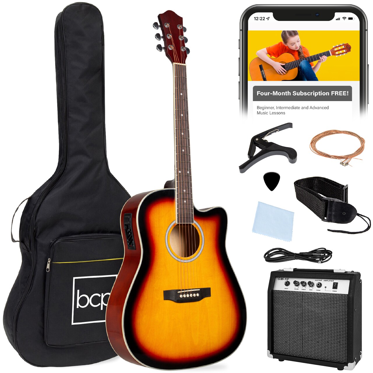 Best Choice Products Beginner Acoustic Electric Guitar Starter Set 41in w/ Wood Cutaway Design, Gig Bag